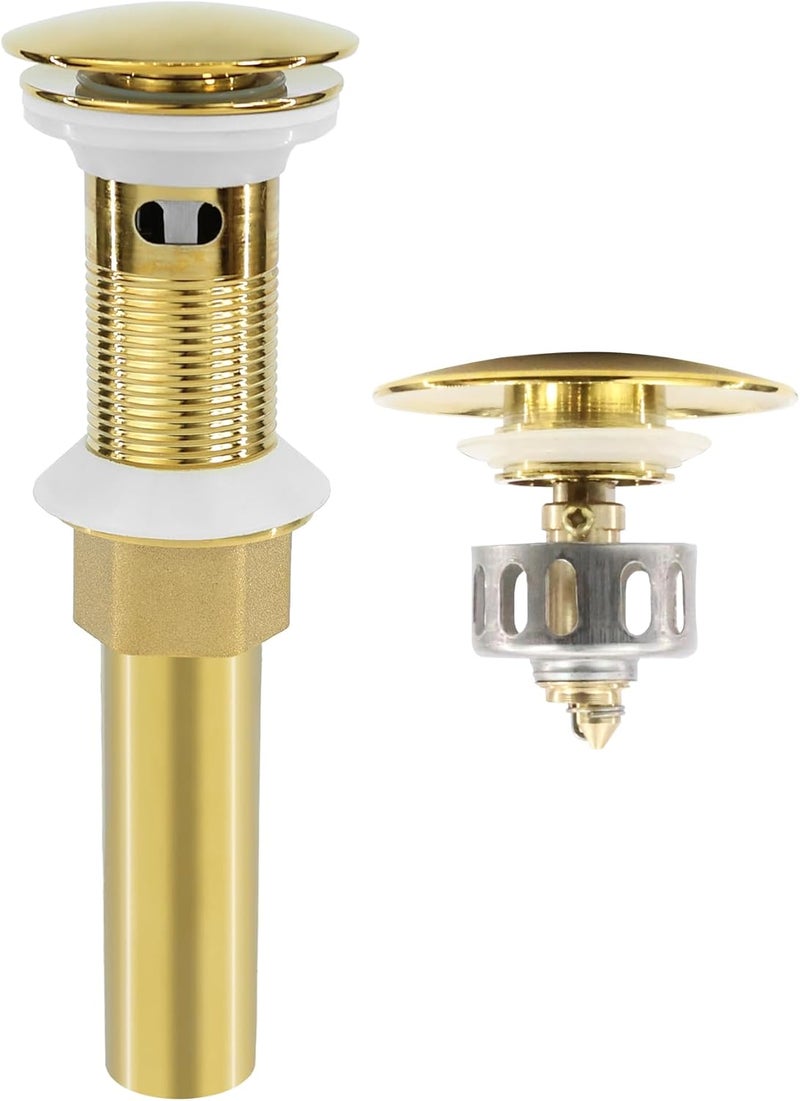 Rackickyer Bathroom Sink Drain, Gold Drain Stopper Bathroom Sink with Overflow,Pop Up Drain Assembly with Detachable Strainer Basket,Built-in Anti-Clogging Strainer,Stainless Steel Gold - Image 1